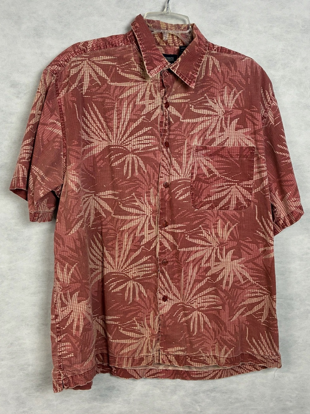 Vtg 90s Faded Glory Hawaiian Shirt Mens Large Mauve SS Button Down Flaw